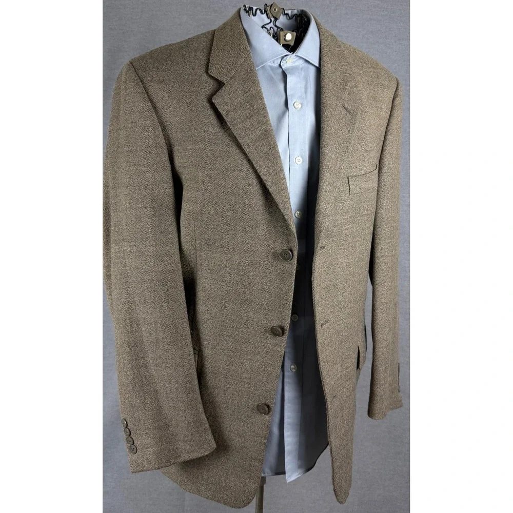 Claiborne for The Bon-Ton Mens 42L Alpaca Herringbone Blazer Brown 3‎ Button